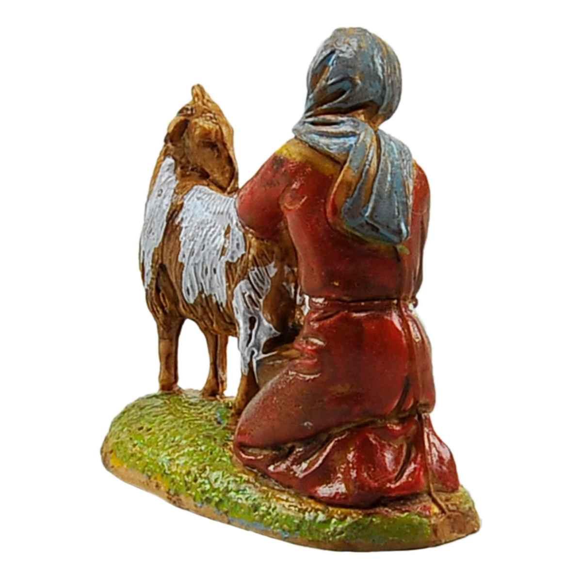 Statua presepe 6 cm mungitrice con capretta