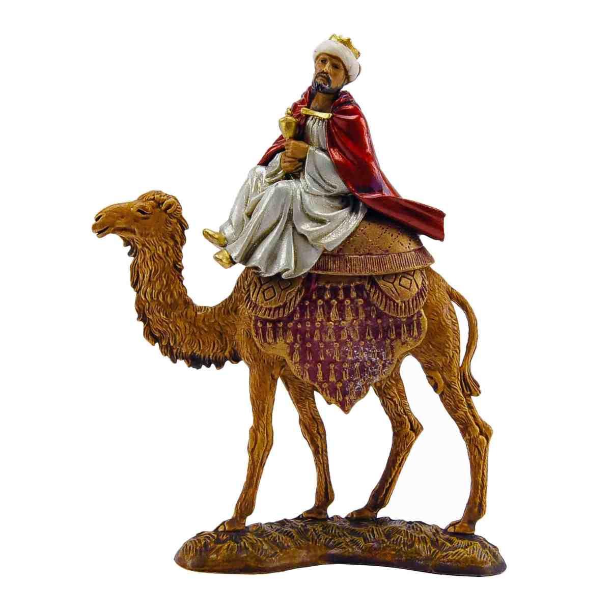 Statua cm.10 Re Magio Gaspare con Veste Bianca e Cammello cm.10x3xH16 | Moranduzzo
