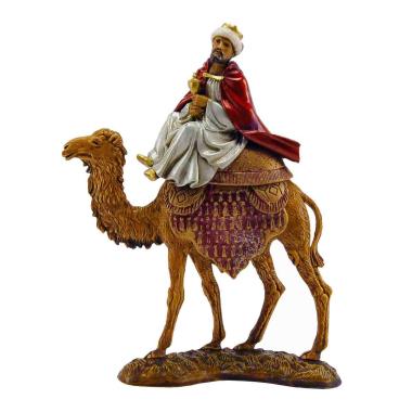 Statua cm.10 Re Magio Gaspare con Veste Bianca e Cammello cm.10x3xH16 | Moranduzzo