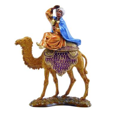 Statua cm.10 Re Magio Baldassarre con Veste Arancione e Cammello cm.10x3xH16 | Moranduzzo