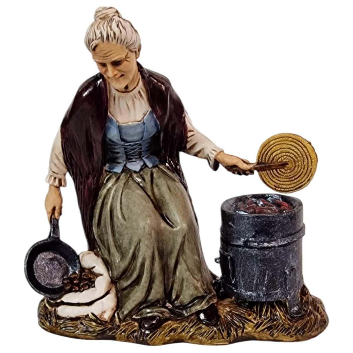 Statue - cm.12 Donna con Bracere Castagne e Padella | Moranduzzo