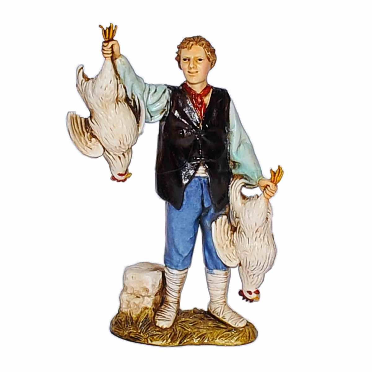 Statua cm.12 Pollivendolo con 2 Polli |Moranduzzo