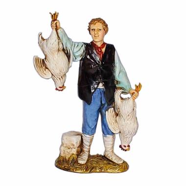 Statua cm.12 Pollivendolo con 2 Polli |Moranduzzo