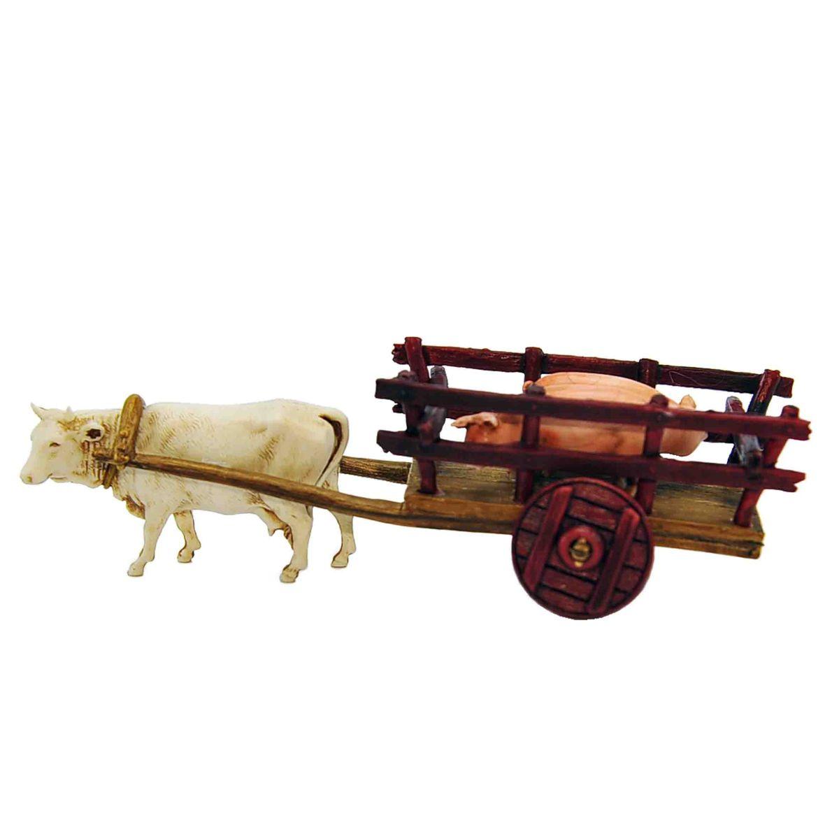 Statua cm.6 Carro con Bue e Due Maiali | Moranduzzo