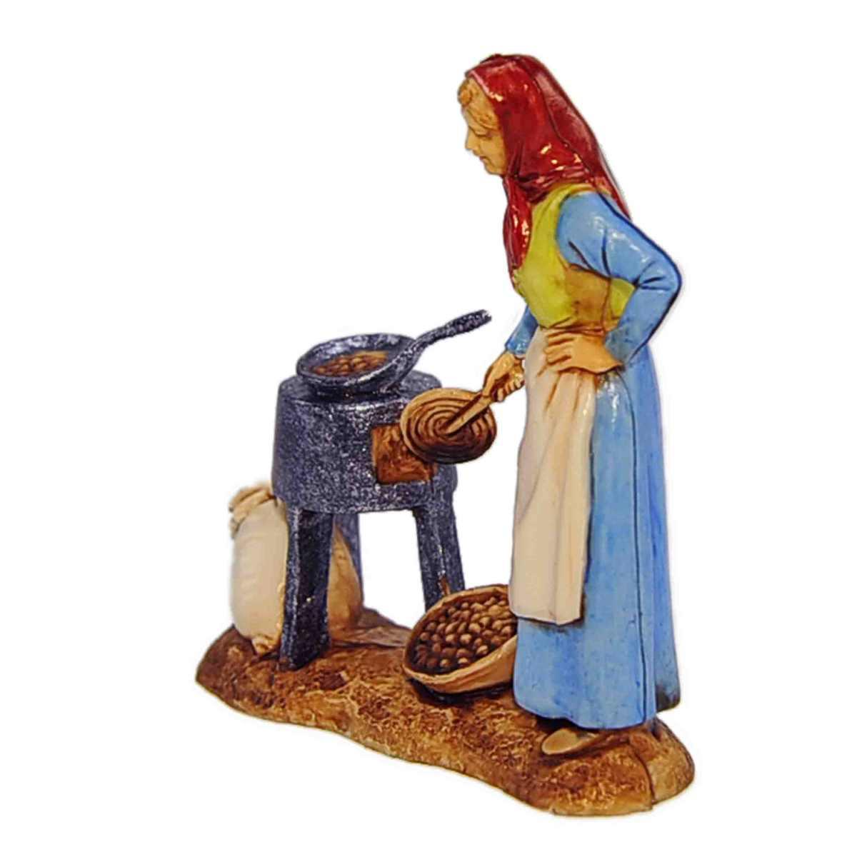 Statua cm.8 Donna con Castagne Braciere Sacco di Castagne | Moranduzzo