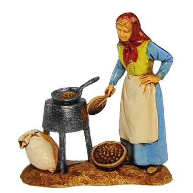 Statua cm.8 Donna con Castagne Braciere Sacco di Castagne | Moranduzzo