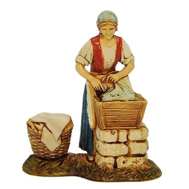 Statua cm.8 Lavandaia con Cesta Bucato | Moranduzzo