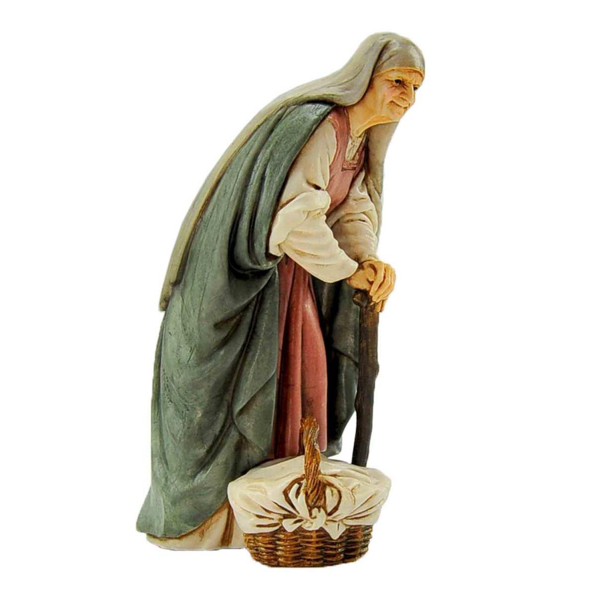 Statua cm.13 Vecchia con Cesta e Bastone | Moranduzzo
