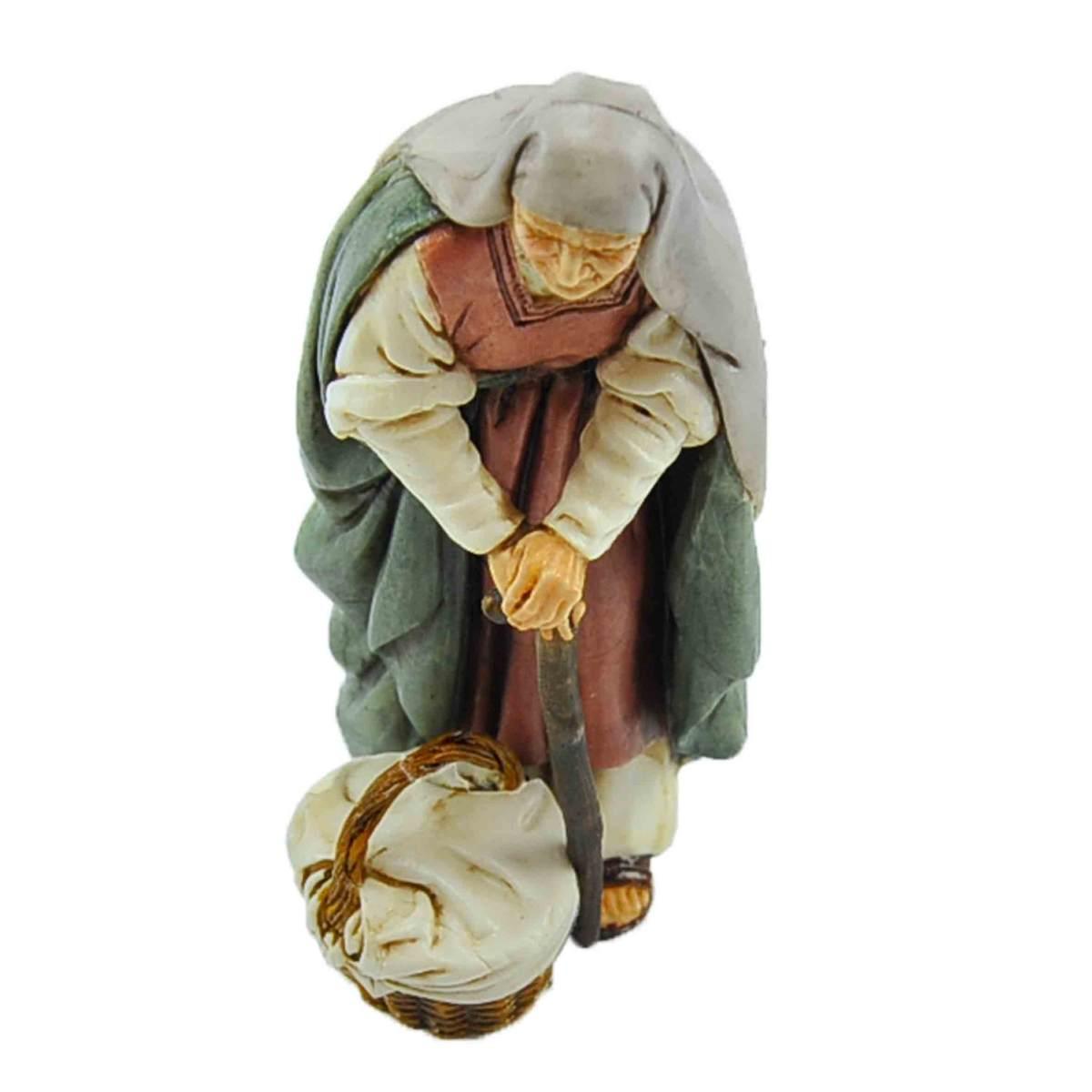 Statua cm.13 Vecchia con Cesta e Bastone | Moranduzzo