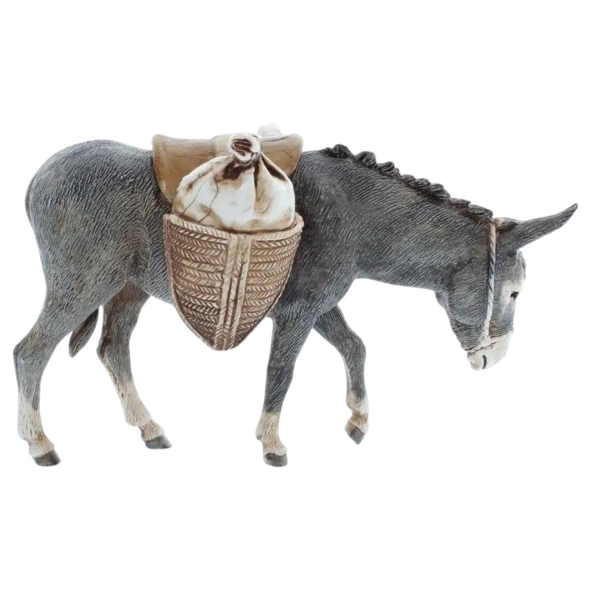 Statua presepe 13 cm asino con sella e ceste