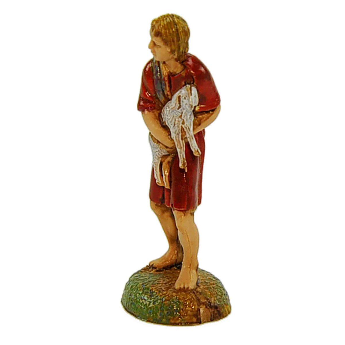 Statua presepe 6 cm pastore con agnello in braccio