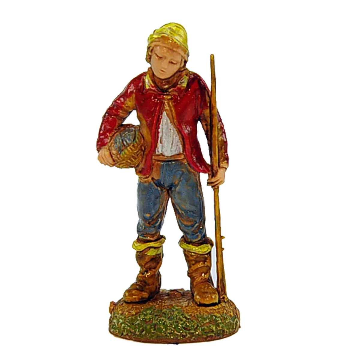 Statua cm.6 Pescatore con Bastone e Cesta | Moranduzzo