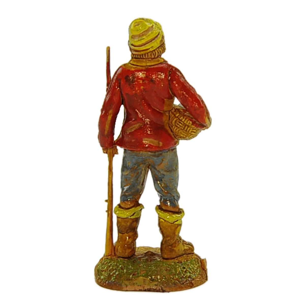 Statua cm.6 Pescatore con Bastone e Cesta | Moranduzzo