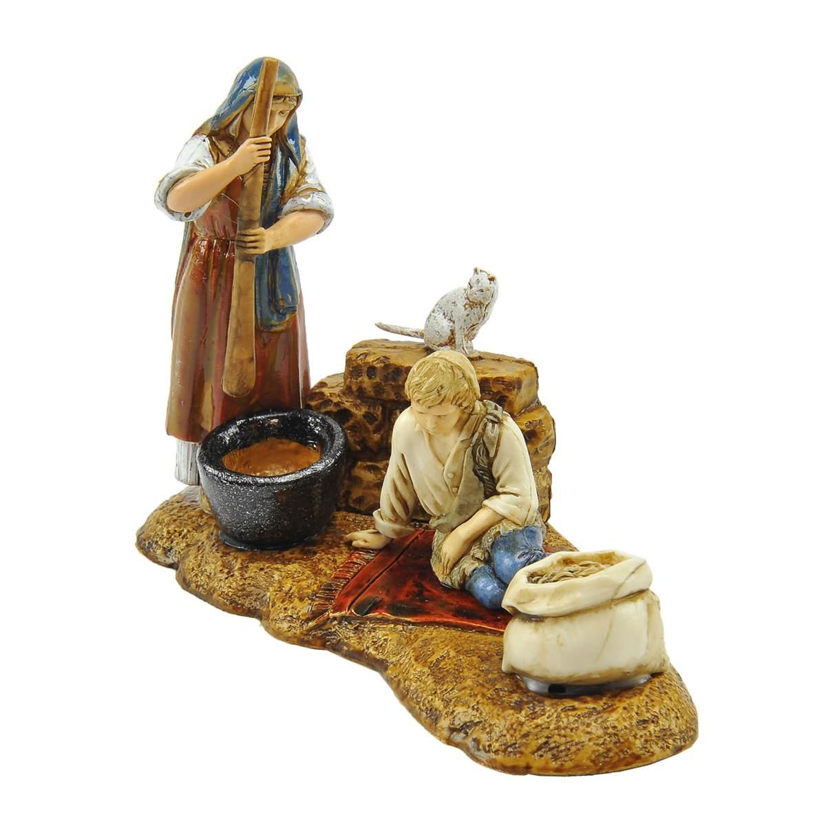 Statua cm.10 Donna con Bambino su Tappeto | Moranduzzo