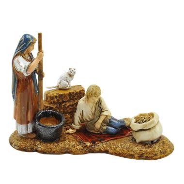 Statua cm.10 Donna con Bambino su Tappeto | Moranduzzo