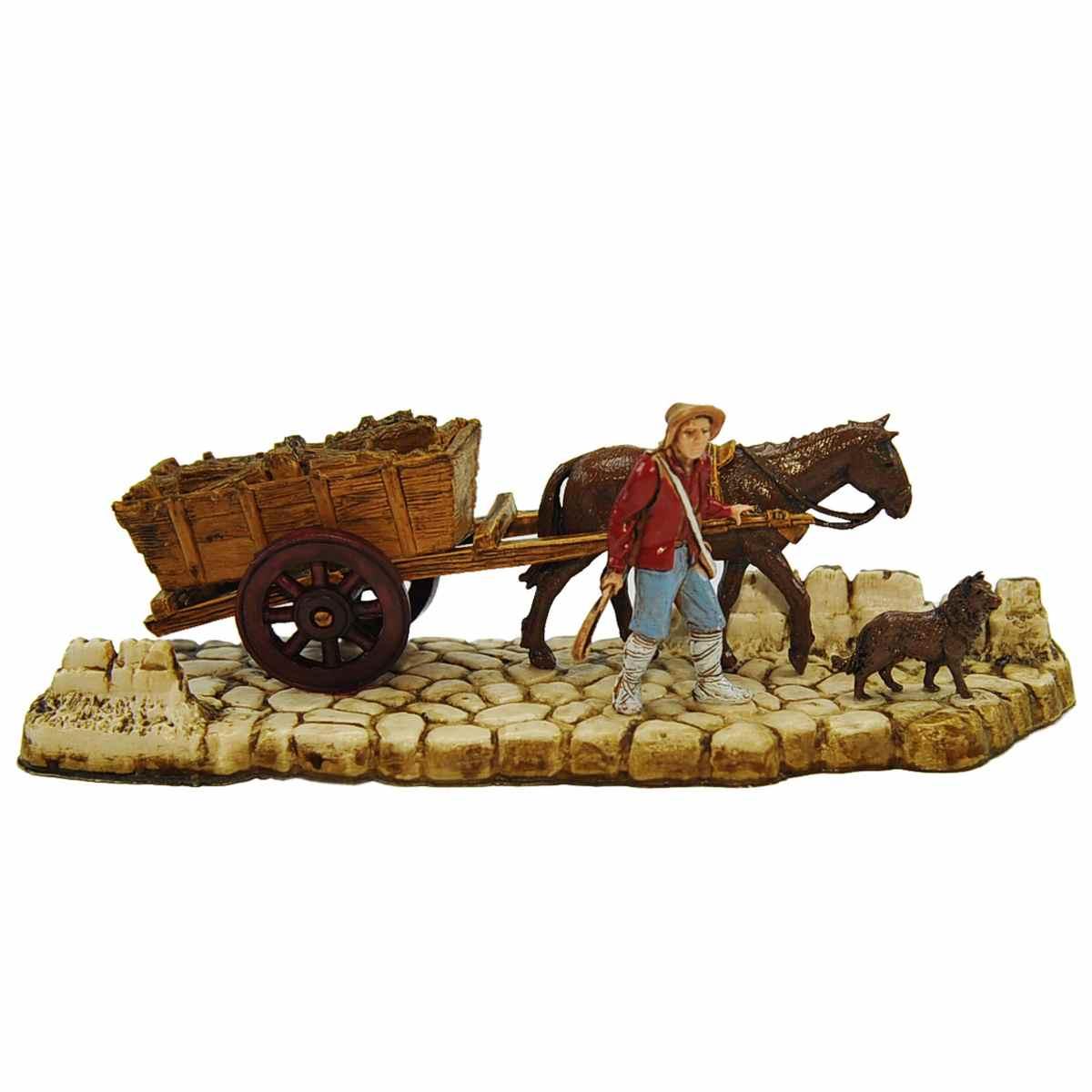 Statua cm.6 Carrettiere con Carro Asino e Cane | Moranduzzo