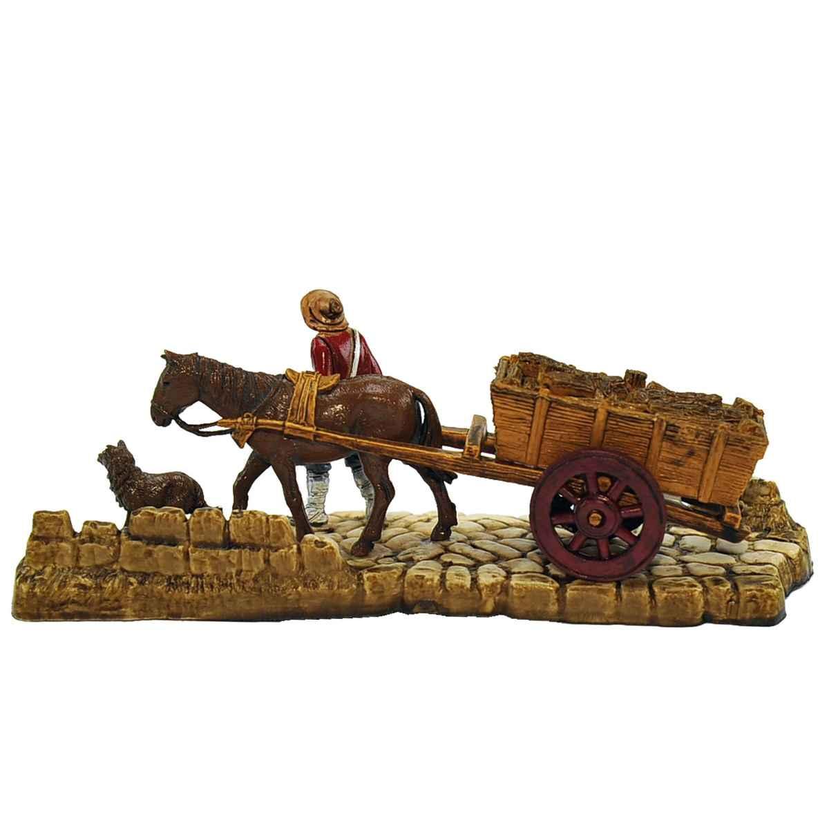 Statua cm.6 Carrettiere con Carro Asino e Cane | Moranduzzo