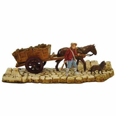Statua cm.6 Carrettiere con Carro Asino e Cane | Moranduzzo