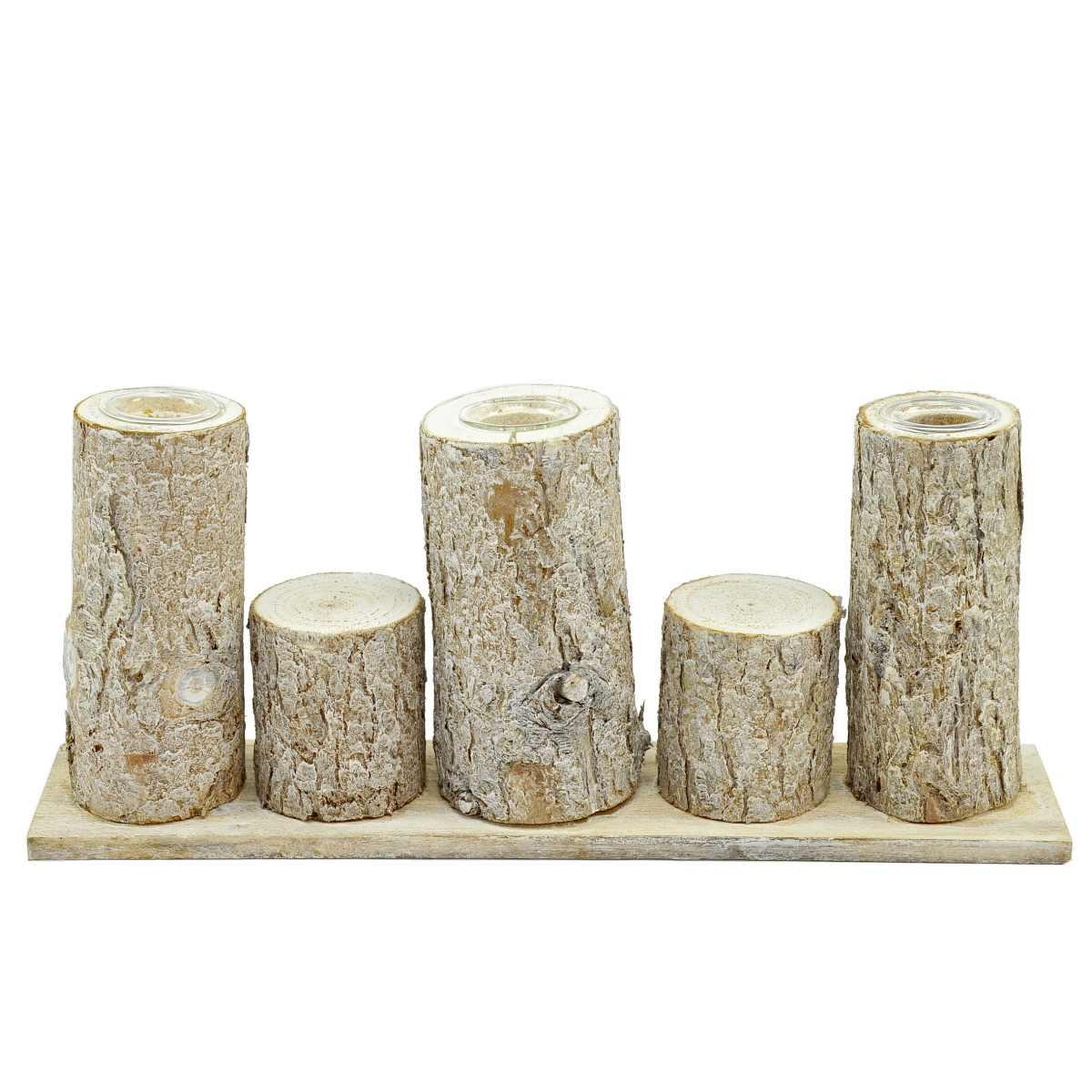 Portacandela 3 Posto Legno con Tronchi cm.31x7xh13 |Moranduzzo