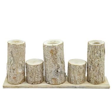 Portacandela 3 Posto Legno con Tronchi cm.31x7xh13 |Moranduzzo