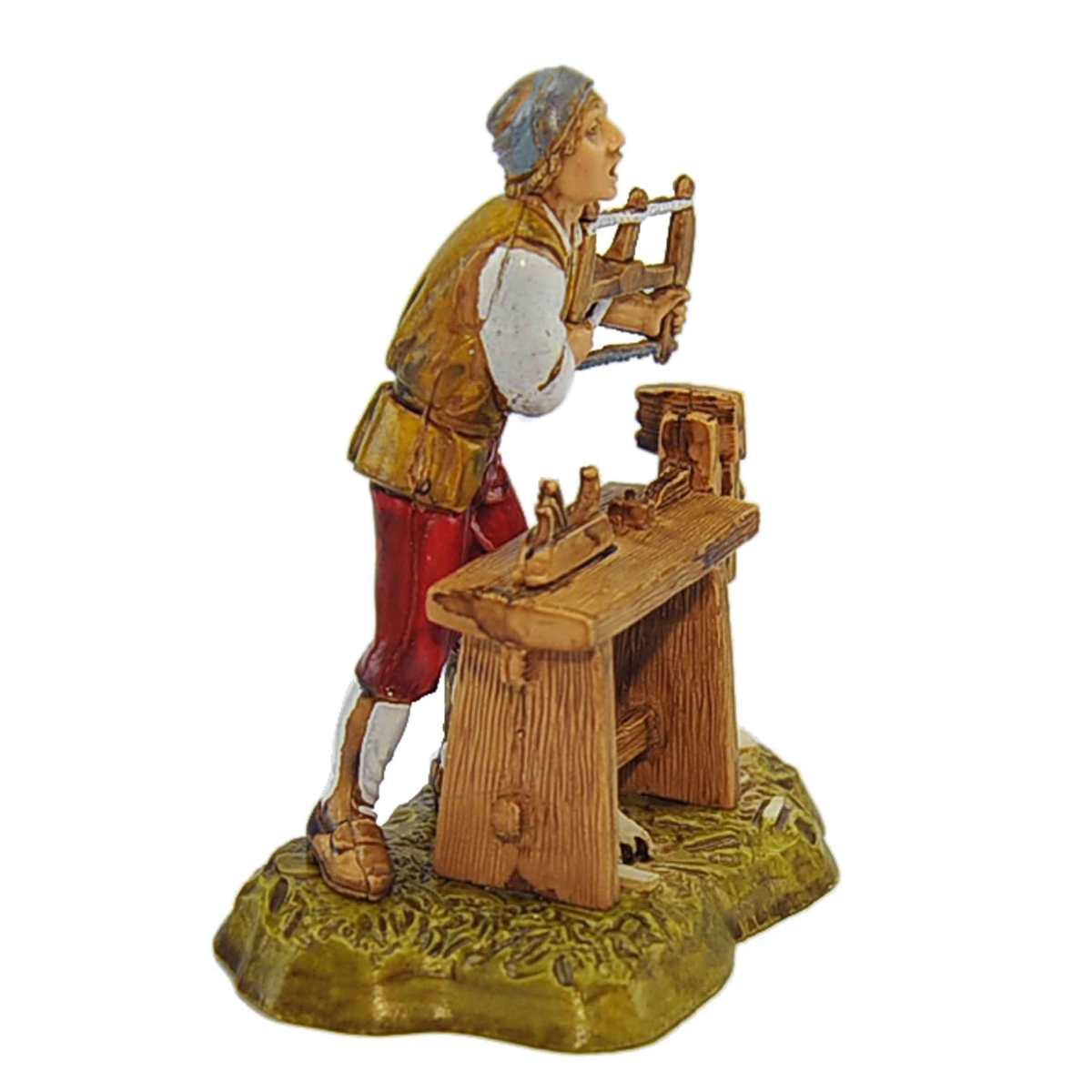 Statua presepe 10 cm falegname con banco lavoro e sega