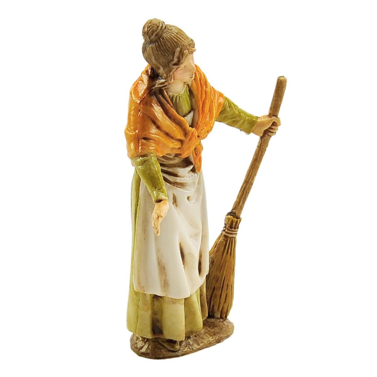 Statua cm.10 Donna Affacciata con Scopa | Moranduzzo