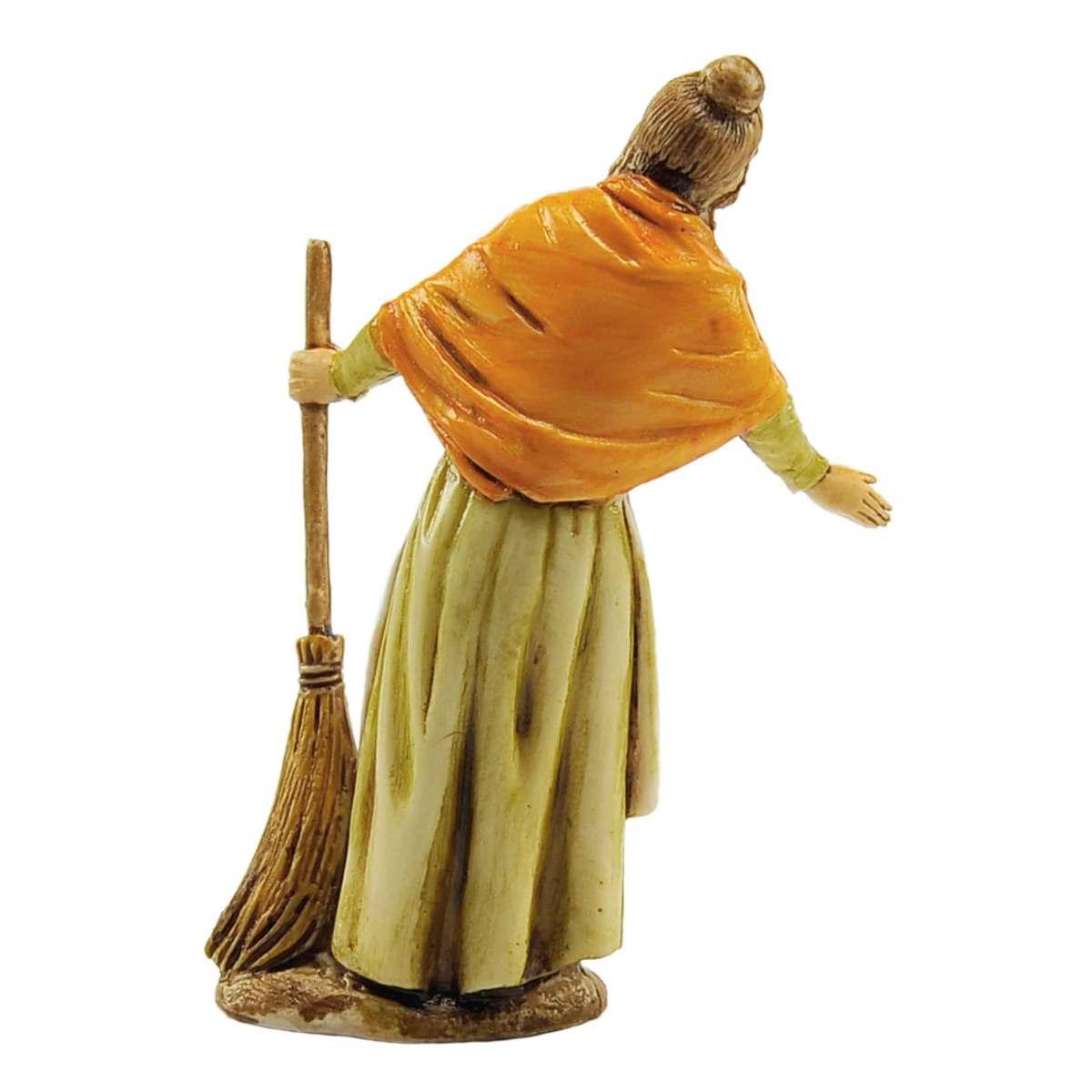 Statua cm.10 Donna Affacciata con Scopa | Moranduzzo