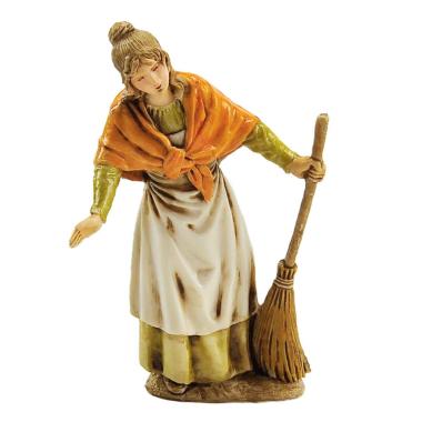 Statua cm.10 Donna Affacciata con Scopa | Moranduzzo