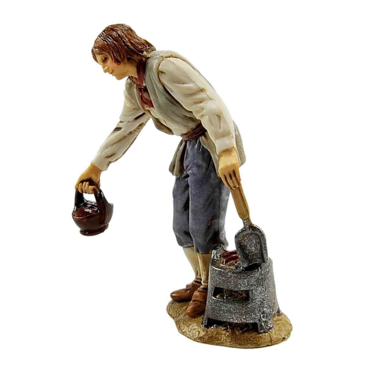 Statua cm.10 Uomo con Bracere e Pentola | Moranduzzo