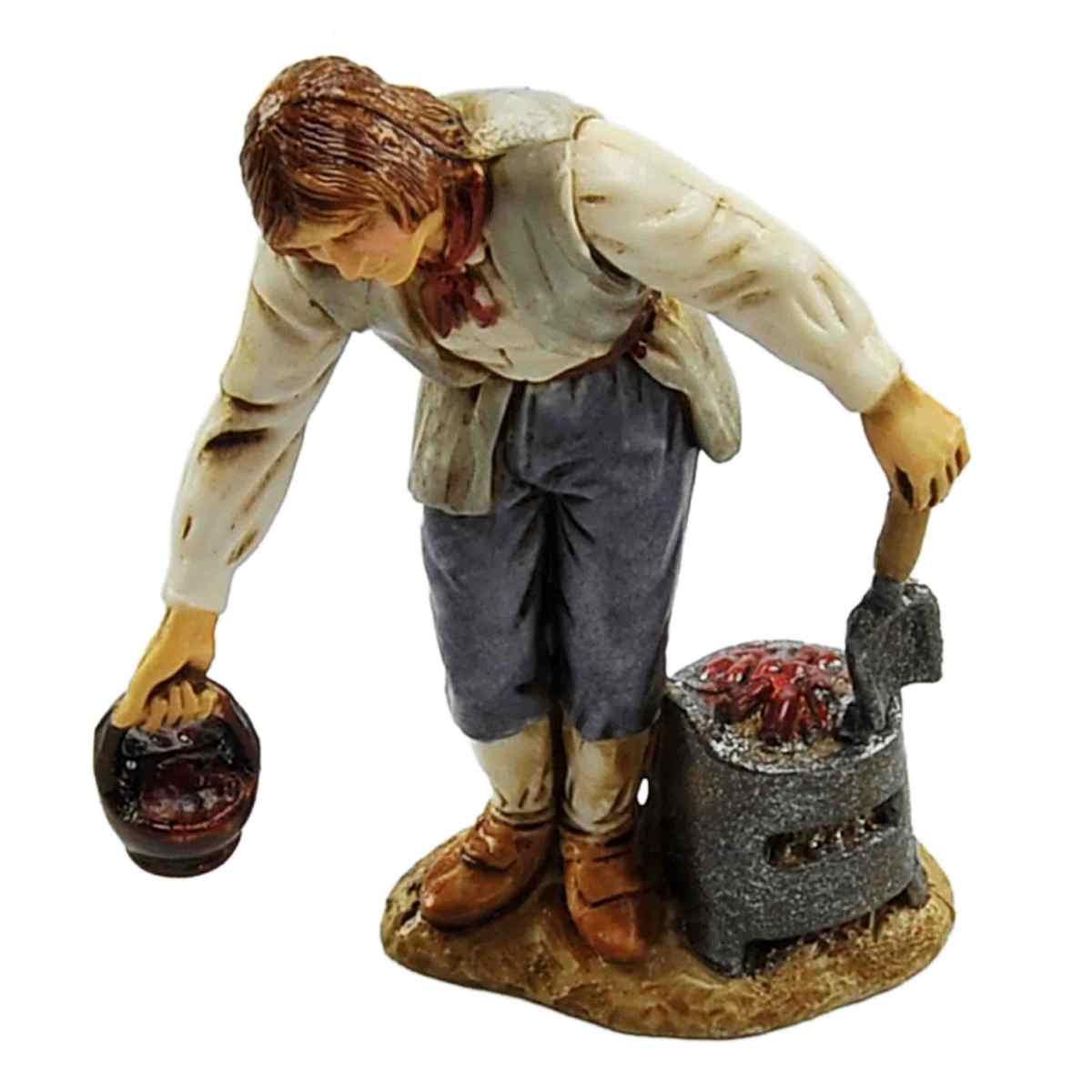 Statua cm.10 Uomo con Bracere e Pentola | Moranduzzo