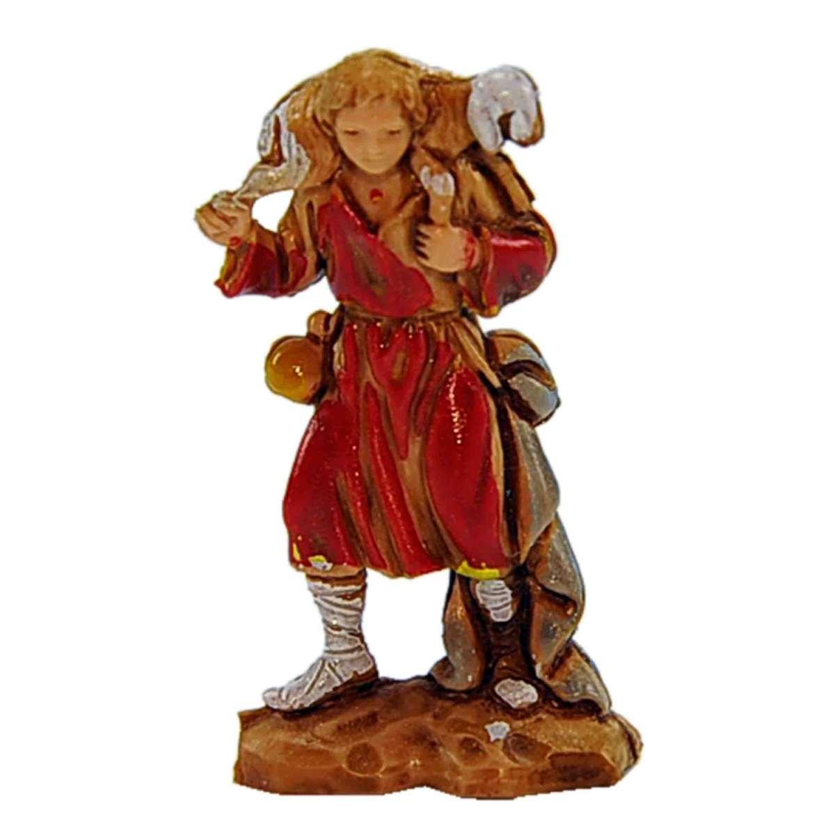 Statua presepe 3,5 cm pastore con pecora a tracolla