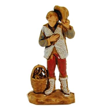 Statua cm.3,5 Pastore con Cesta e Cappello | Moranduzzo