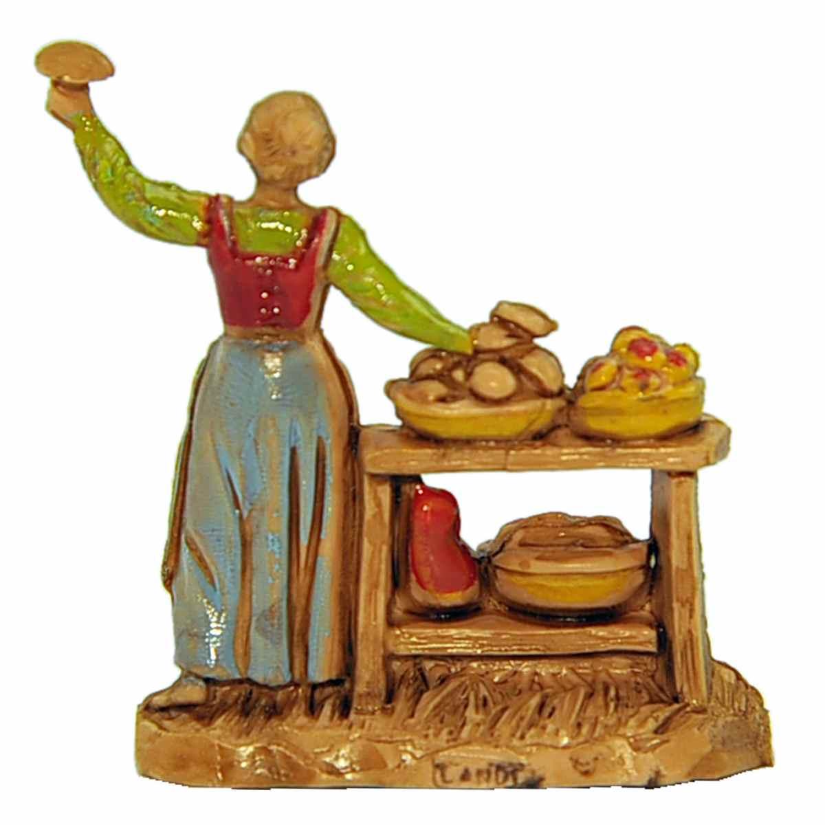 Statua presepe 3,5 cm fruttivendola banco