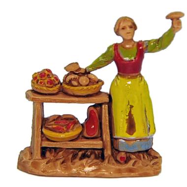Statua presepe 3,5 cm fruttivendola banco