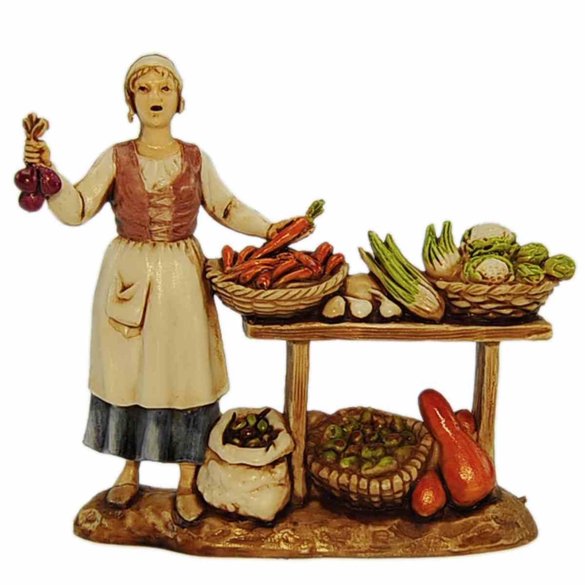 Statua cm.8 Ortolana con Banco Ortaggi e Cereali |Moranduzzo