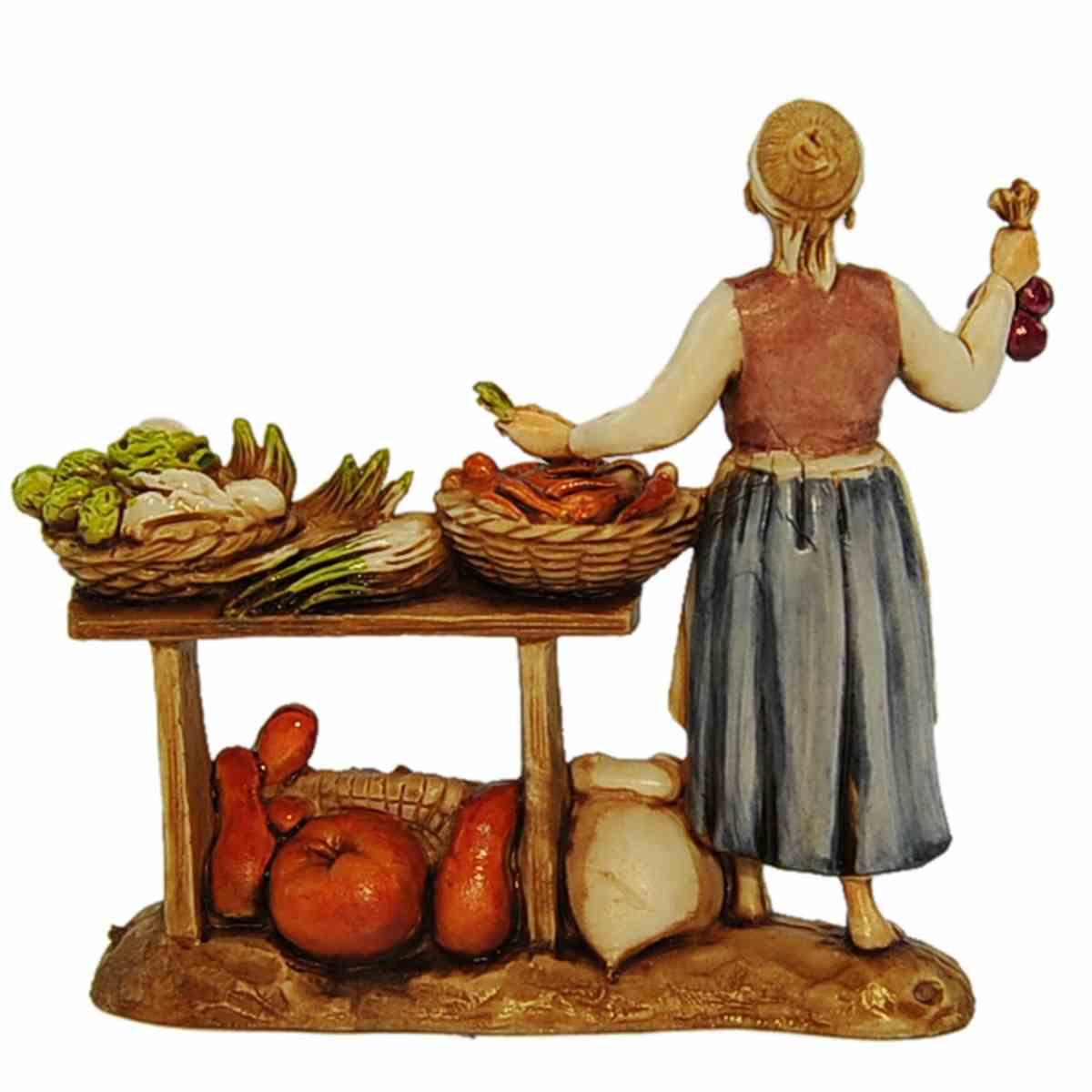 Statua cm.8 Ortolana con Banco Ortaggi e Cereali |Moranduzzo