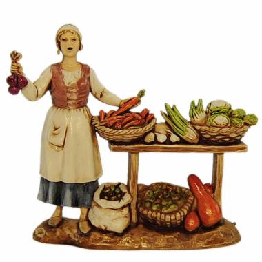 Statua cm.8 Ortolana con Banco Ortaggi e Cereali |Moranduzzo