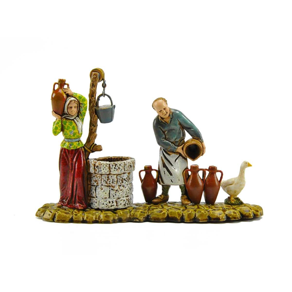 Statua cm.10 Pastore e Donna con Anfore al Pozzo | Moranduzzo