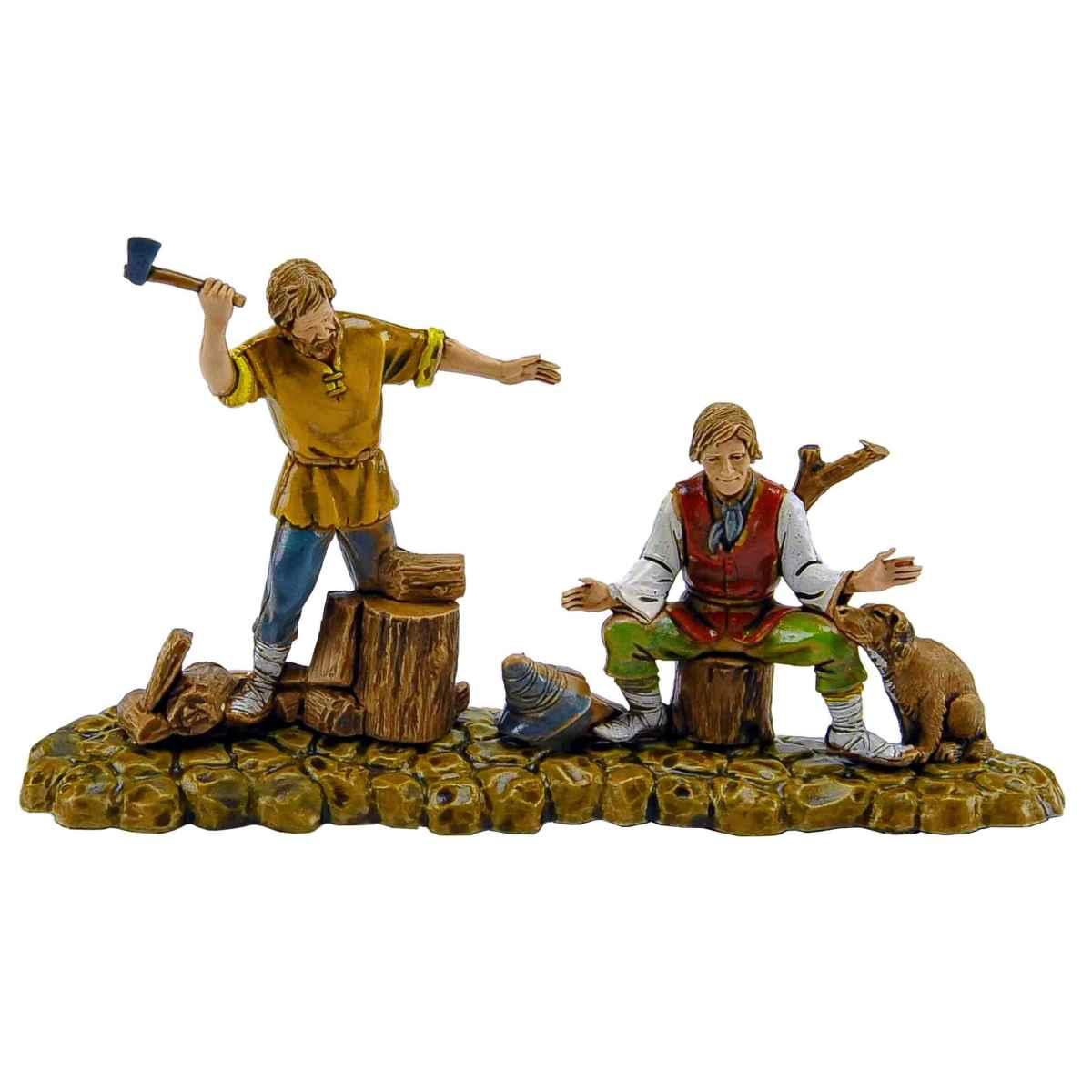 Statua cm.10 Boscaioli con Cane | Moranduzzo